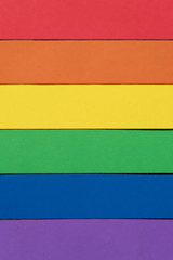 Vertical. Multi-colored  lgbt flag showing love without boundaries and rules. Top view