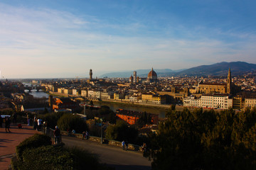 panorama of the roofs of the city of Florence, the Tuscan capital, seen from the top of a small hill.