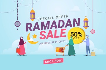 Naklejka premium Ramadan sale banner template design background