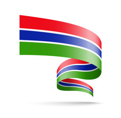 Gambia flag in the form of wave ribbon.
