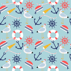 Materiał do szycia Nautical and marine symbols seamless pattern.
