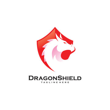 Dragon Serpent and Shield Logo Icon Vector