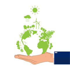 Businessman's hand holding green earth, environmental concept vector illustration