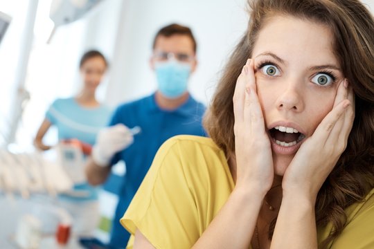 Frightened patient at dentist's surgery