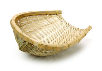 Bamboo basket hand made isolated on white background. Woven from bamboo tray.