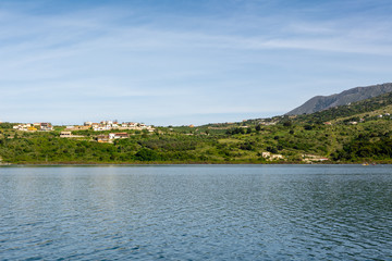 Lake Kournas, natural lake in Crete, surrounded by high mountains and located near the village Kournas. Crete island, Greece