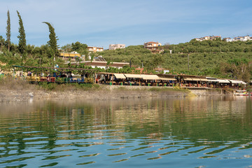 Fototapeta premium Village Kournas, view from the Lake Kournas. Crete island, Greece