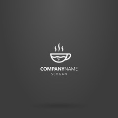 white logo on a black background. simple line art logo glass cup with hot drink and bubbles