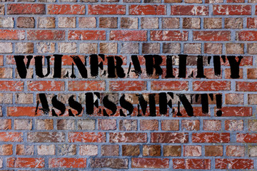 Text sign showing Vulnerability Assessment. Business photo text defining identifying prioritizing...