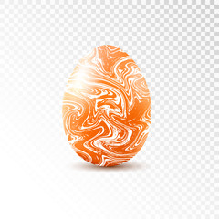 Orange egg with marble texture isolated on transparent background. Easter object template.