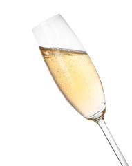 Glass of champagne on white background. Festive drink
