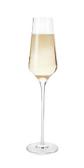Glass of champagne on white background. Festive drink