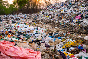 Mountain large garbage pile and pollution,Pile of stink and toxic residue,These garbage come from...