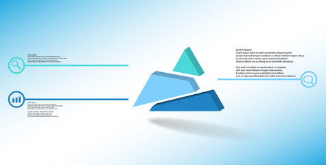 3D illustration infographic template with embossed triangle randomly divided to three shifted parts