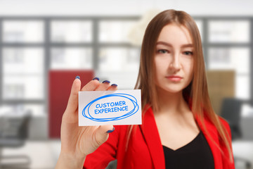 Business, technology, internet and networking concept. Young entrepreneur showing keyword: Customer...