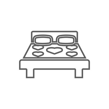 recommend clip art: bed covered with hearts icon. Element of Romance for mobile concept and web apps icon. Outline, thin line icon for website design and development, app development