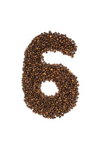 Number six or nine lined with coffee on white background