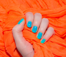 Beautiful blue manicure in light