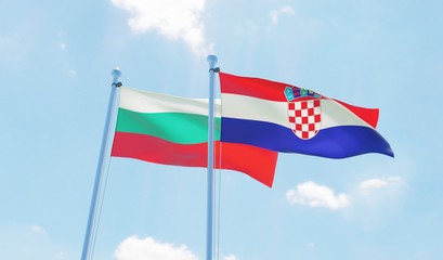 Croatia and Bulgaria, two flags waving against blue sky. 3d image