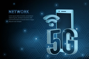 5G technology and smart phone geometry cross frame line vector futuristic illustration template background with glowing dot