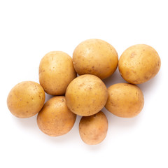 Potatoes isolated on white background. Flat lay. Top view.