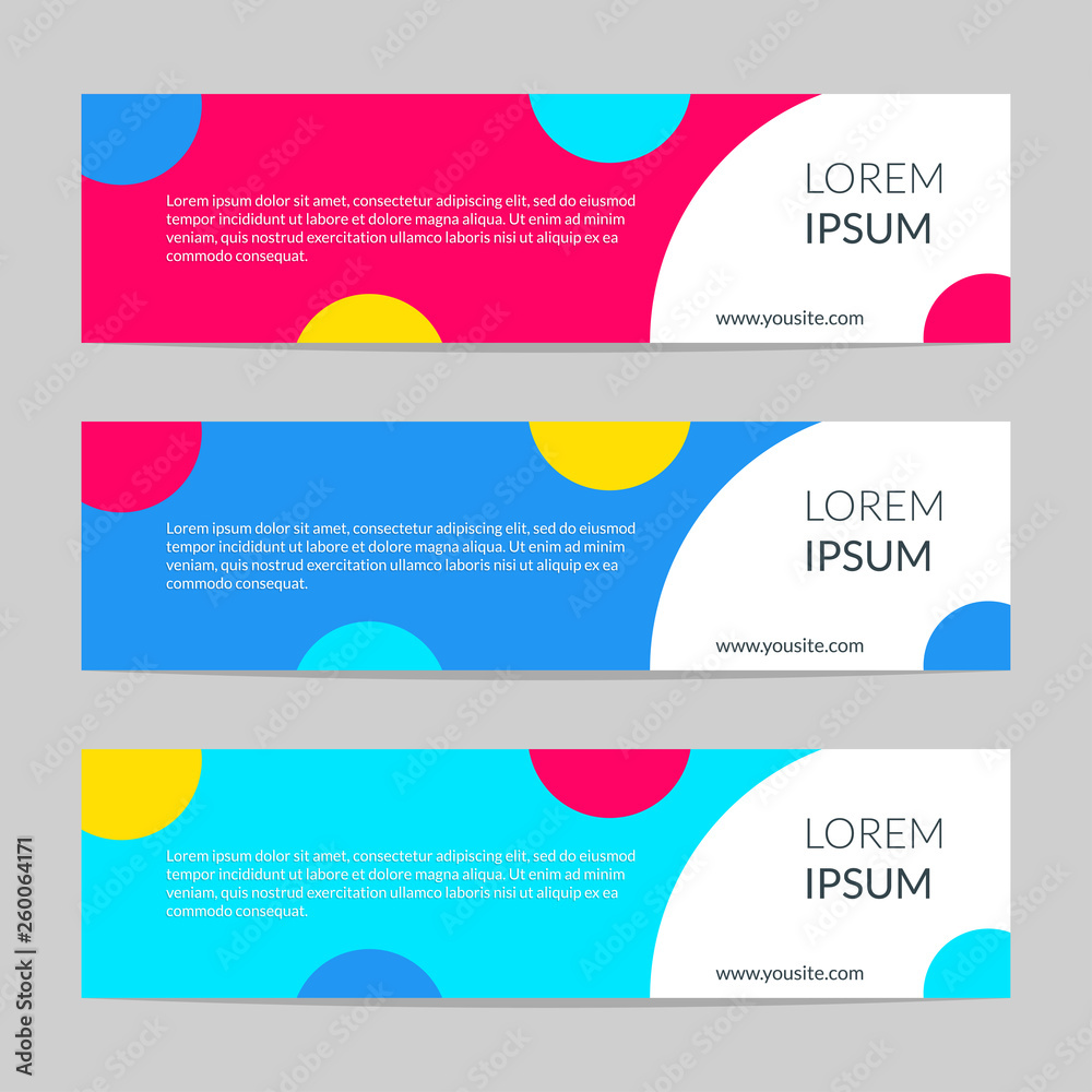 Wall mural horizontal web banner set. header design template with colorful circles for website or business card