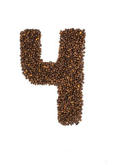 Number four lined with coffee on white background
