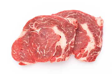 Fresh raw bio  beef steak isolated on white background.