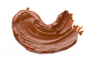 Chocolate cream isolated on white background. Flat lay.