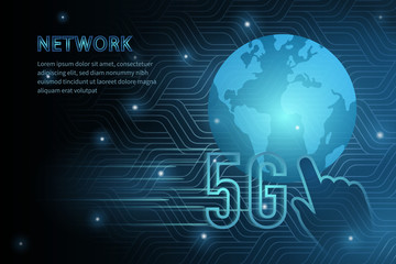 5G technology global earth geometry cross frame line vector futuristic illustration template background with glowing dot