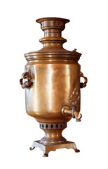 Old copper coal samovar on white isolated background