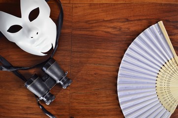 Theater set with white mask