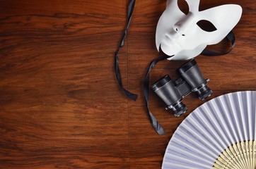 Theater set with white mask