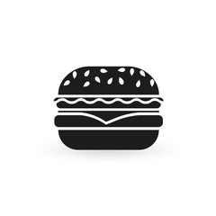 Burger icon. Hamburger black silhouette. Vector illustration.