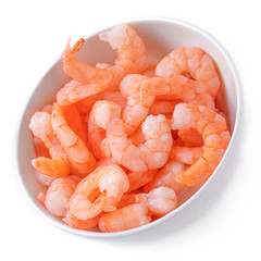 Steamed tiger shrimp in a bowl  isolated on white background .