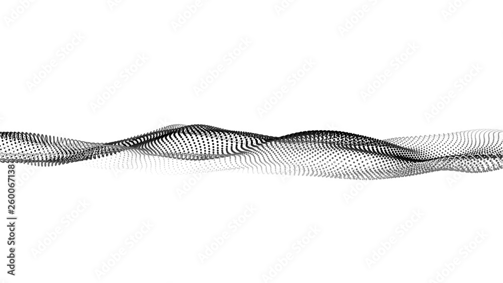 Fototapete Wave of particles. Futuristic point wave. Vector illustration. Abstract background with a dynamic wave. Wave 3d