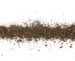 Naklejka premium Dirty earth on white background. Natural soil texture