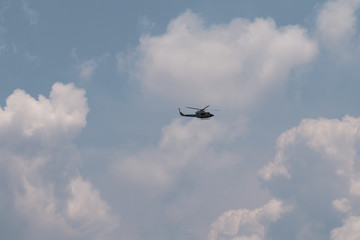 Helicopter flying in the sky.