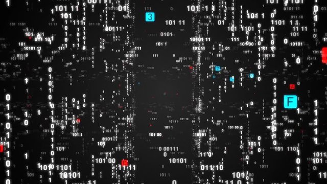 Digital fly binary code background loop. Data binary code network. 4K loop animation. White version