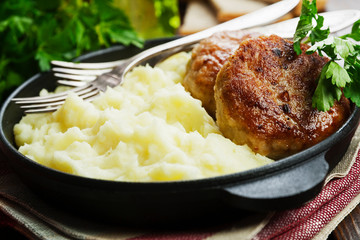 Burgers and mashed potatoes