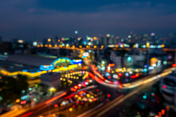 Fototapeta premium abstact blur bokeh of Evening traffic jam on road in city., night scene., Blur Images not Focus