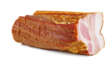 Smoked ham piece isolated on white background