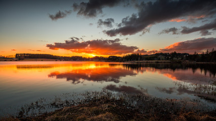 Sunset on the Devesset lake near Saint Agrève - Ardèche, France