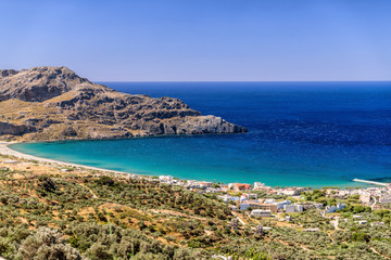 Fototapeta na wymiar Beautiful view to cretan beaches from the top on Crete island, Greece