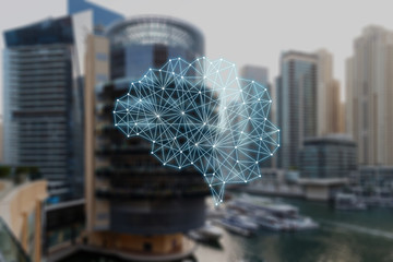 The concept of Autonomous things and smart city. Social infrastructure under the control of AI(Artificial Intelligence). ICT(Information Communication Technology)