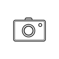 Photo camera outline icon, vector. Cheap photo camera outline sign.