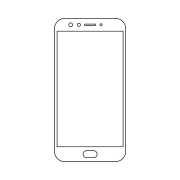 Smartphone Or Mobile Phone Front View Outline With Blank Screen. Smartphone Or Mobile Phone Outline. Smarphone Front View Outline.