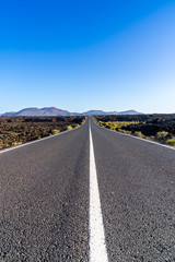 Spain, Lanzarote, Medial strip of endless bolt upright asphalt road