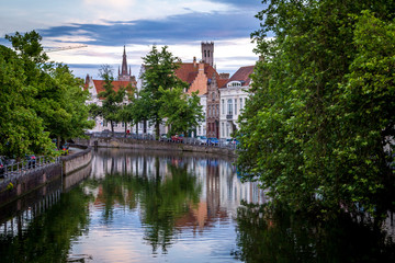 Fototapeta na wymiar sky reflection in Bruges canals Brugge Belgium