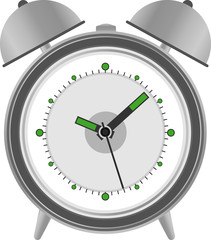 Metal alarm clock in classic style. Vector illustration isolated on white background.